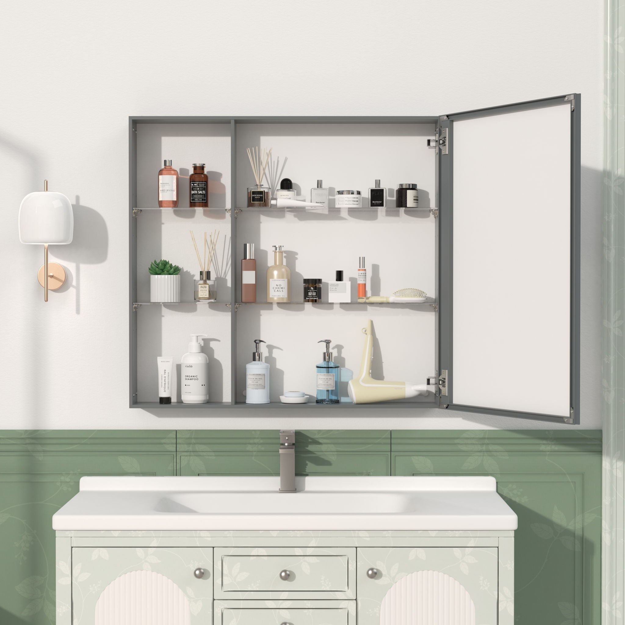 Medicine Cabinet, Wall Mounted Bathroom Mirror With Storage, Adjustable Shelves - Black Brown
