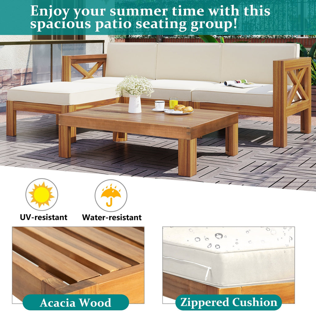 Topmax Outdoor Patio Wood 5-Piece Sectional Sofa Seating Group Set