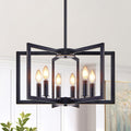 22' Modern Black Geometric 6-Light Chandelier – Industrial Metal Pendant Light Fixture for Living Room, Dining Room, or Kitchen (Bulb Not Included)