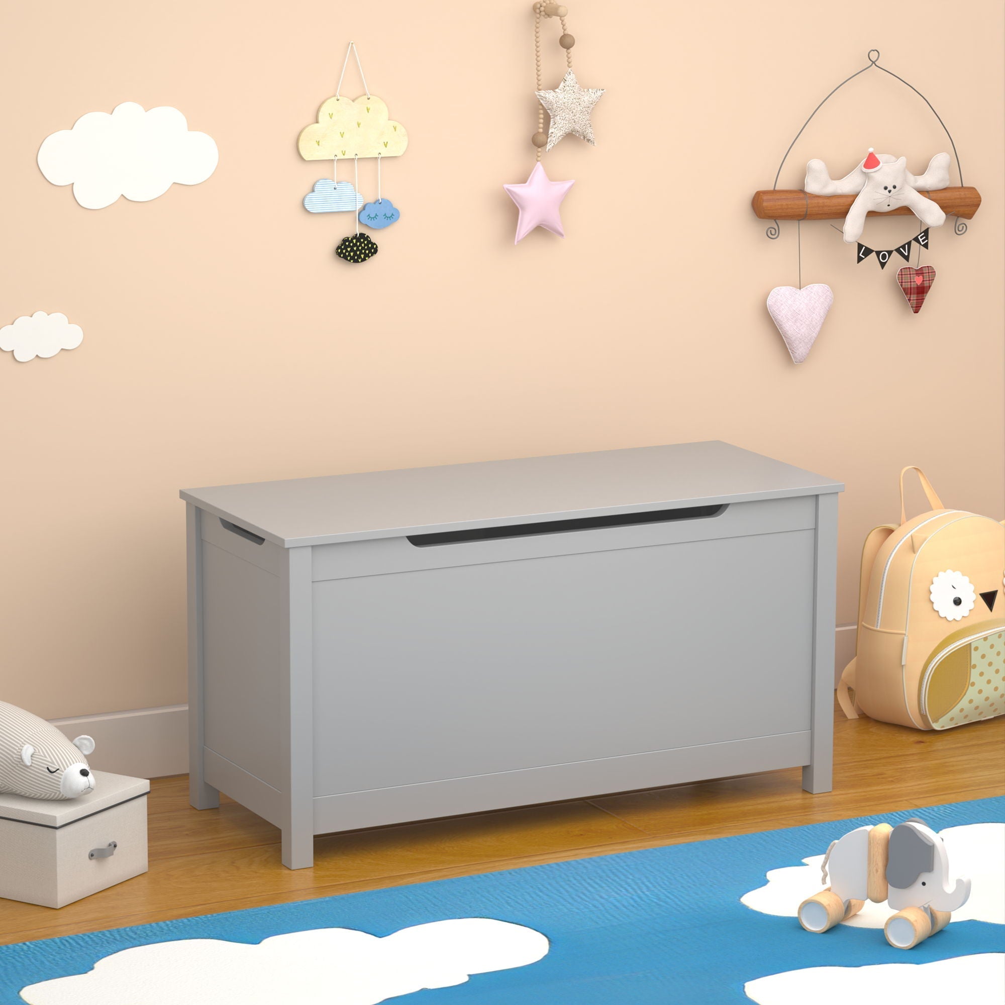 Toy Box Storage With Safety Hinged Lid