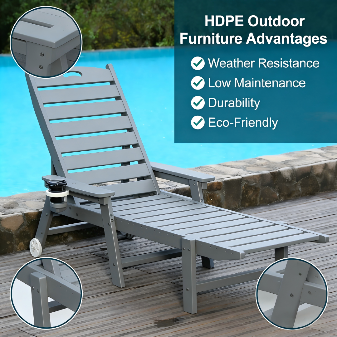 HDPE Chaise Lounge Chair Outdoor with Adjustable Backrest