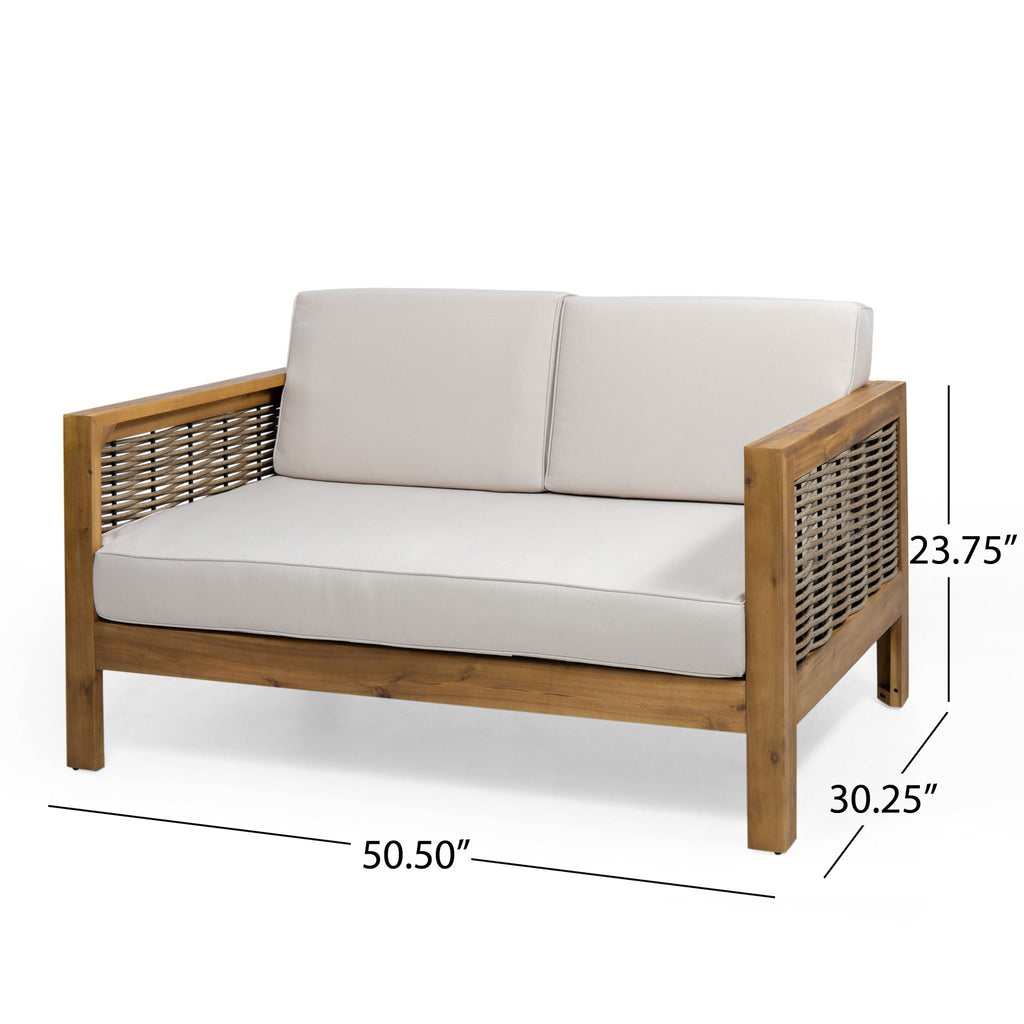 Outdoor Patio Set with Coffee Table and Loveseat - Teak Beige