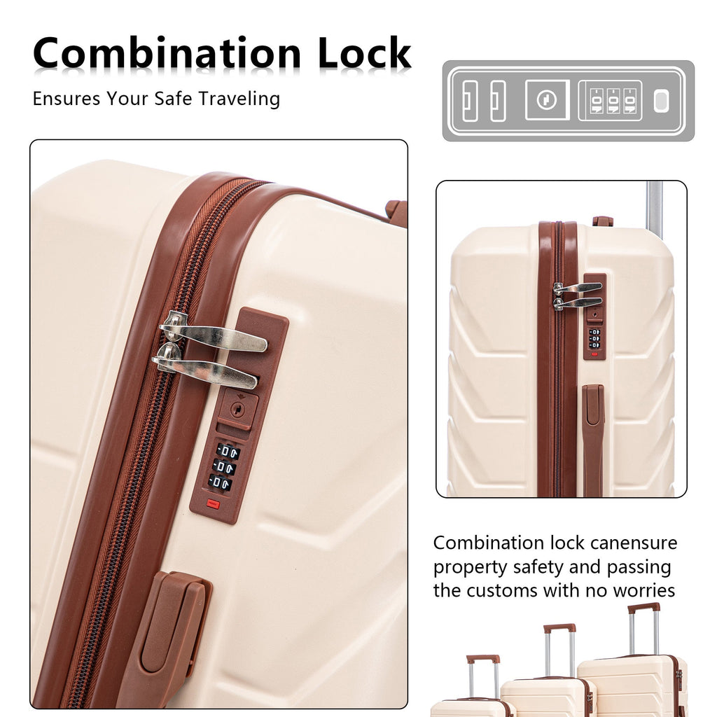 3-Piece ABS Spinner Wheel Luggage Set 20"/24"/28" Beige