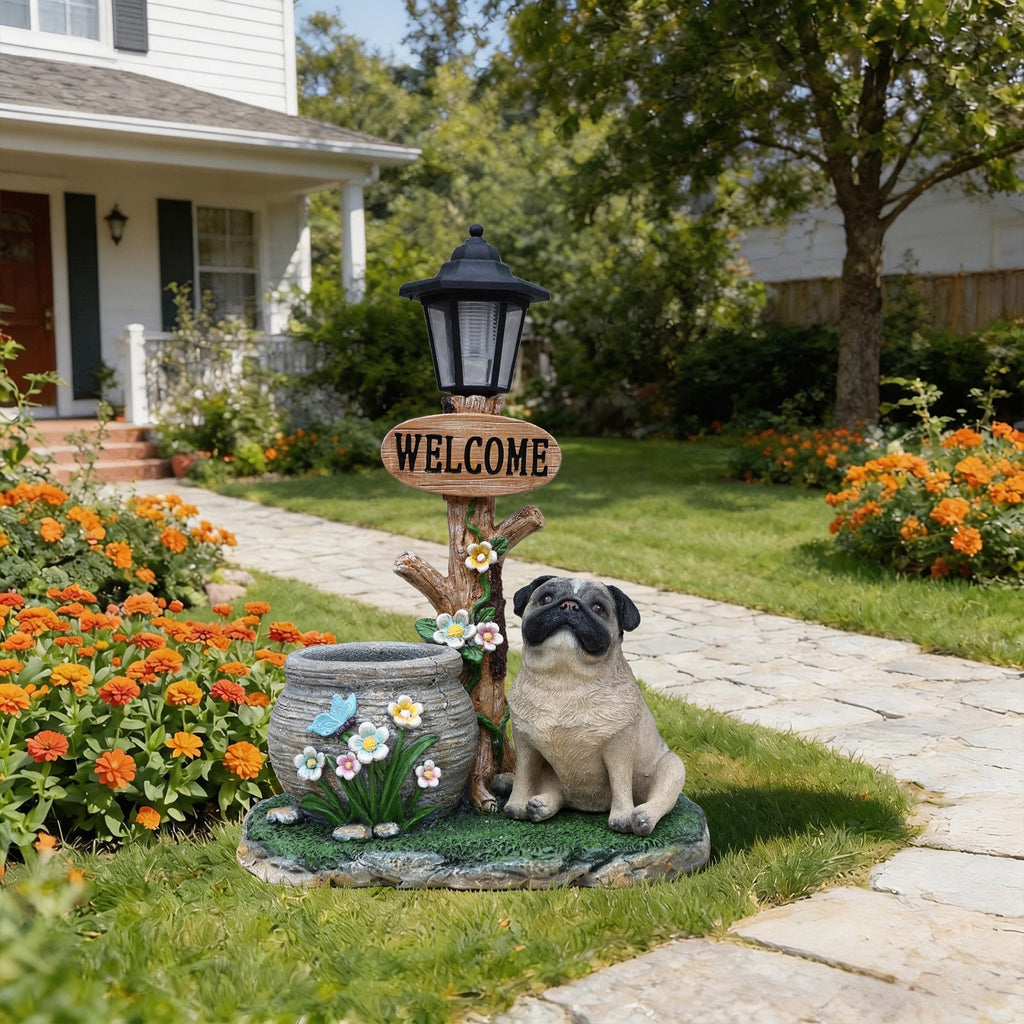 Sitting Pug Dog Planter Statue
