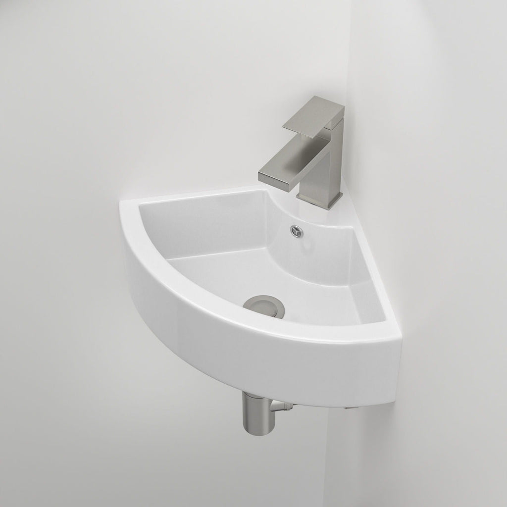 Triangle Porcelain Wall Mount Vessel Sink With Single Faucet Hole & Overflow