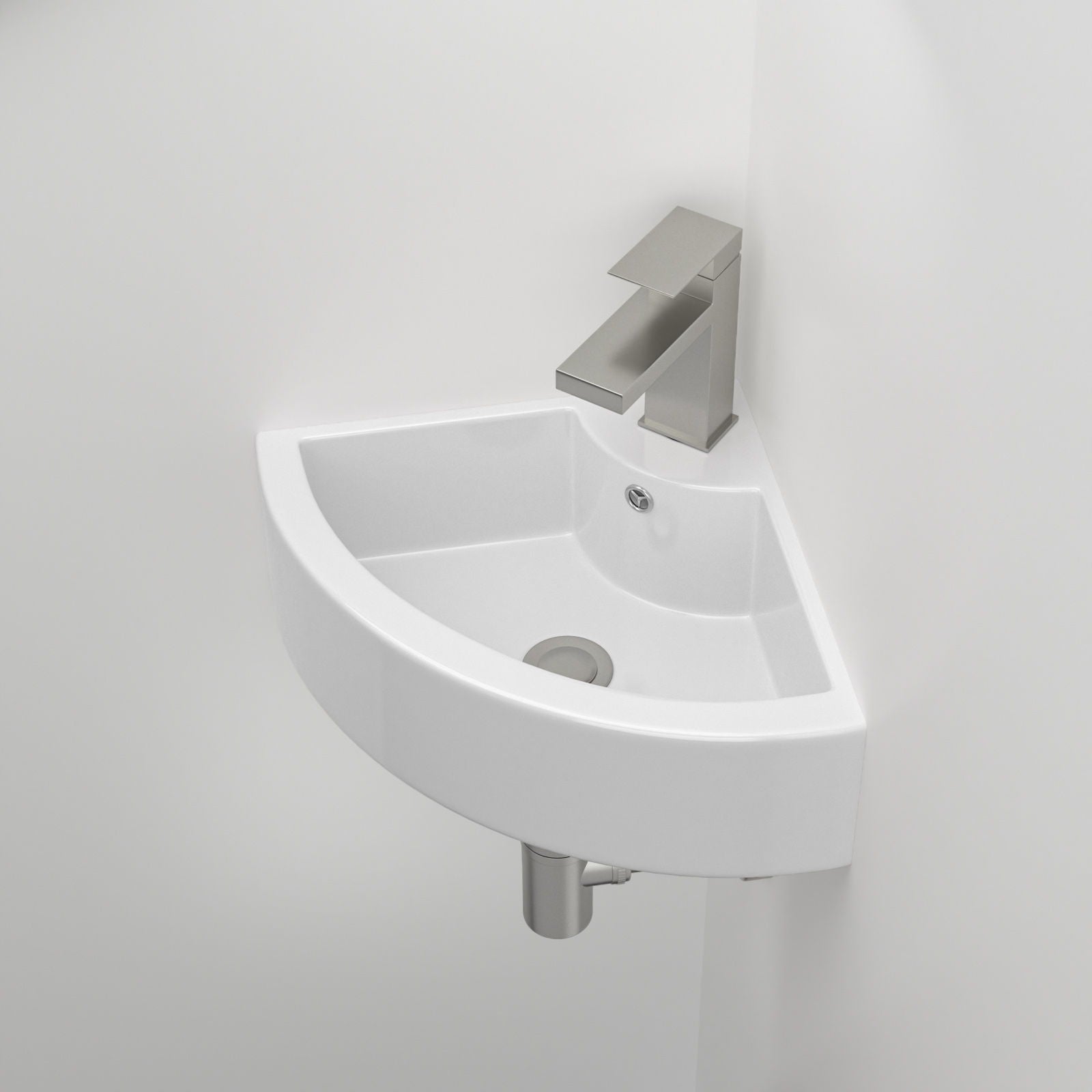 Triangle Porcelain Wall Mount Vessel Sink With Single Faucet Hole & Overflow