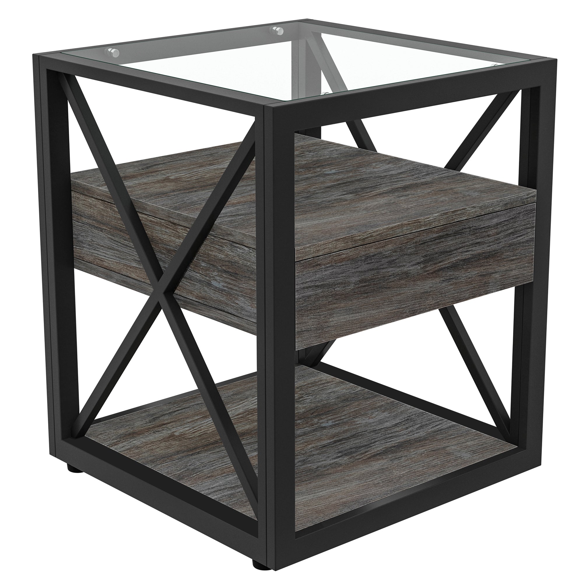 Set of 2 Modern End Tables with Drawer - Nightstands