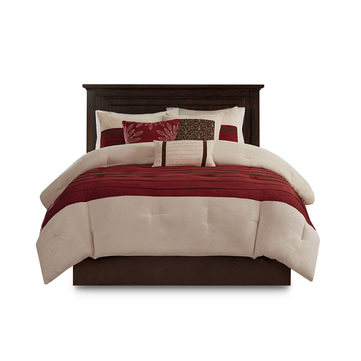 7 PC Pieced Faux Suede Comforter Set Red Cal King
