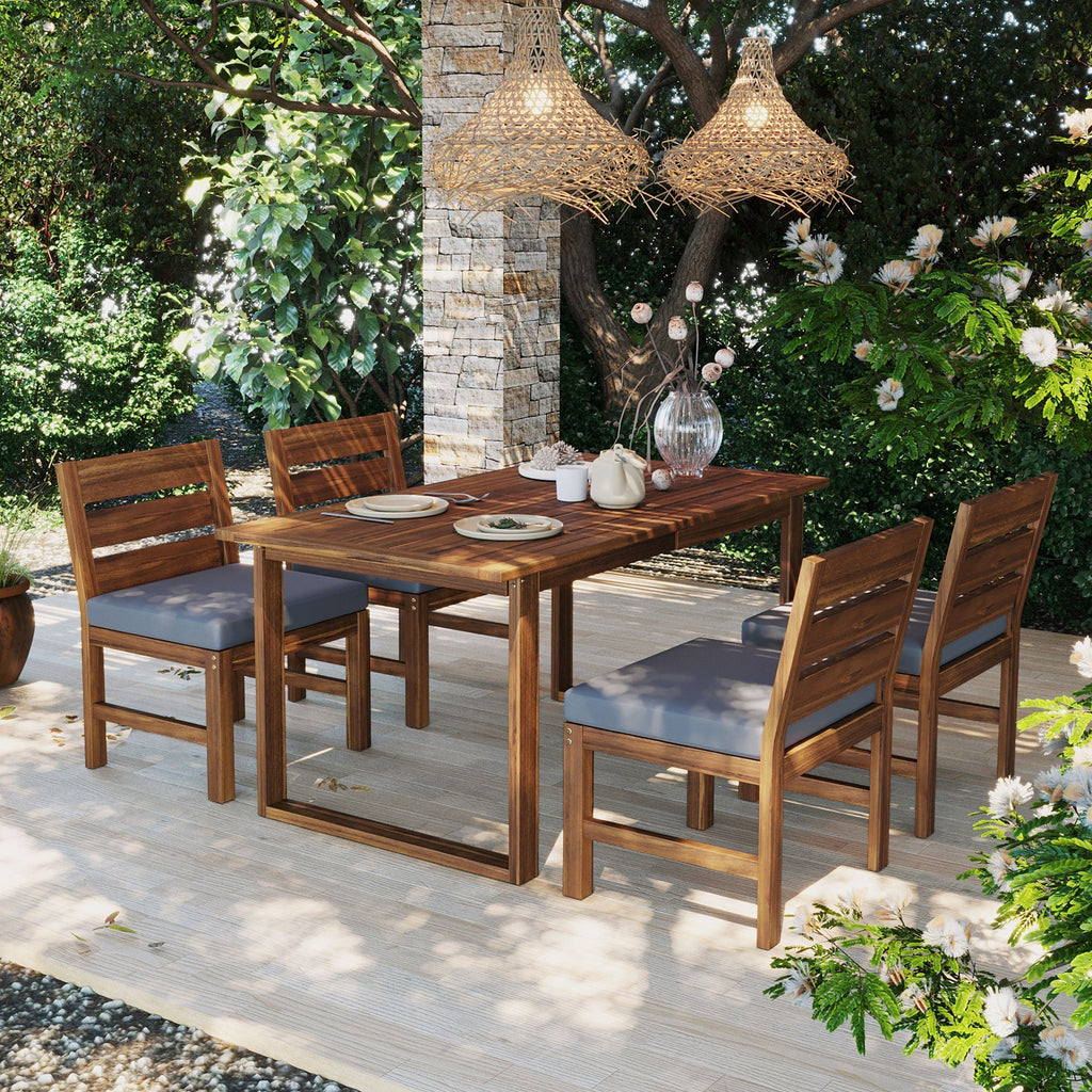 U_STYLE Farmhouse 5-Piece Outdoor Patio Dining Set with Adjustable Legs