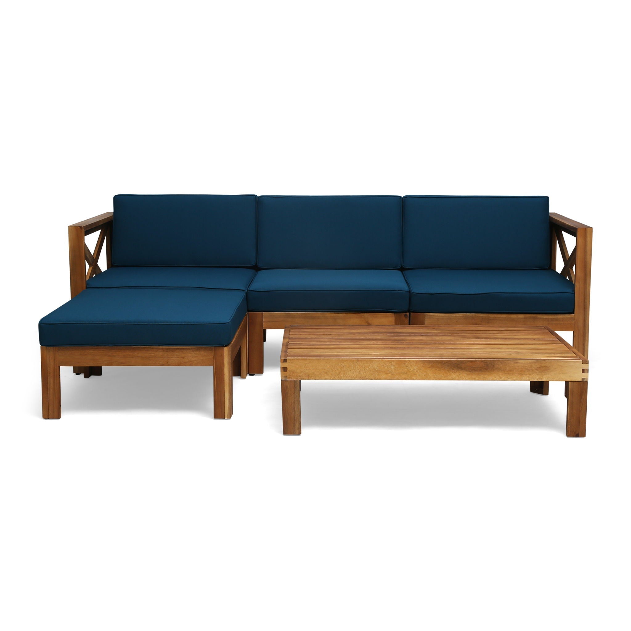 Radiat 5 Piece Outdoor L Shaped Sofa Set with Coffee Table and Water Resistant Cushions - Teak