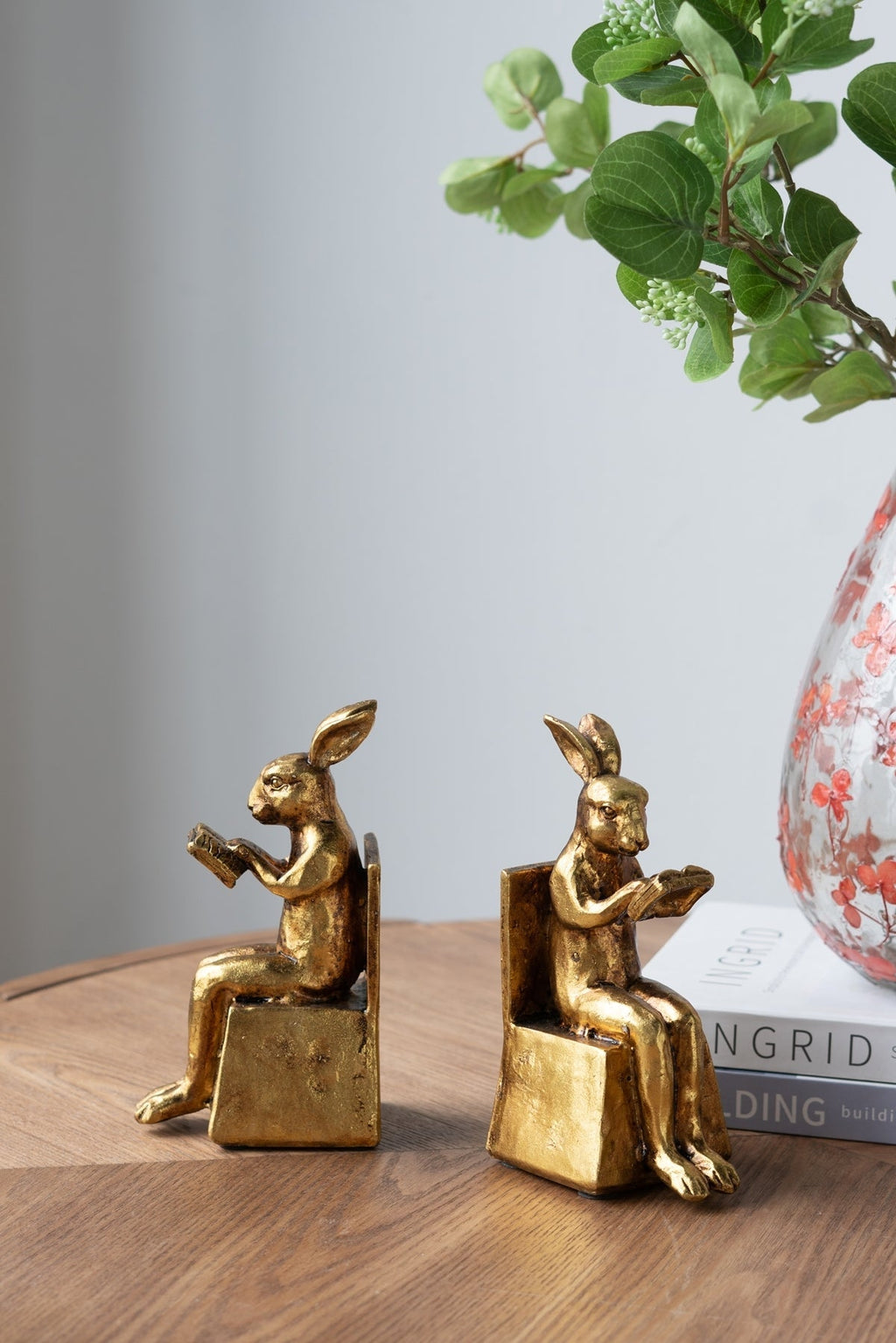 3.9x2.8x6.9' Sitting Rabbit Bookends With Antique Gold Finish