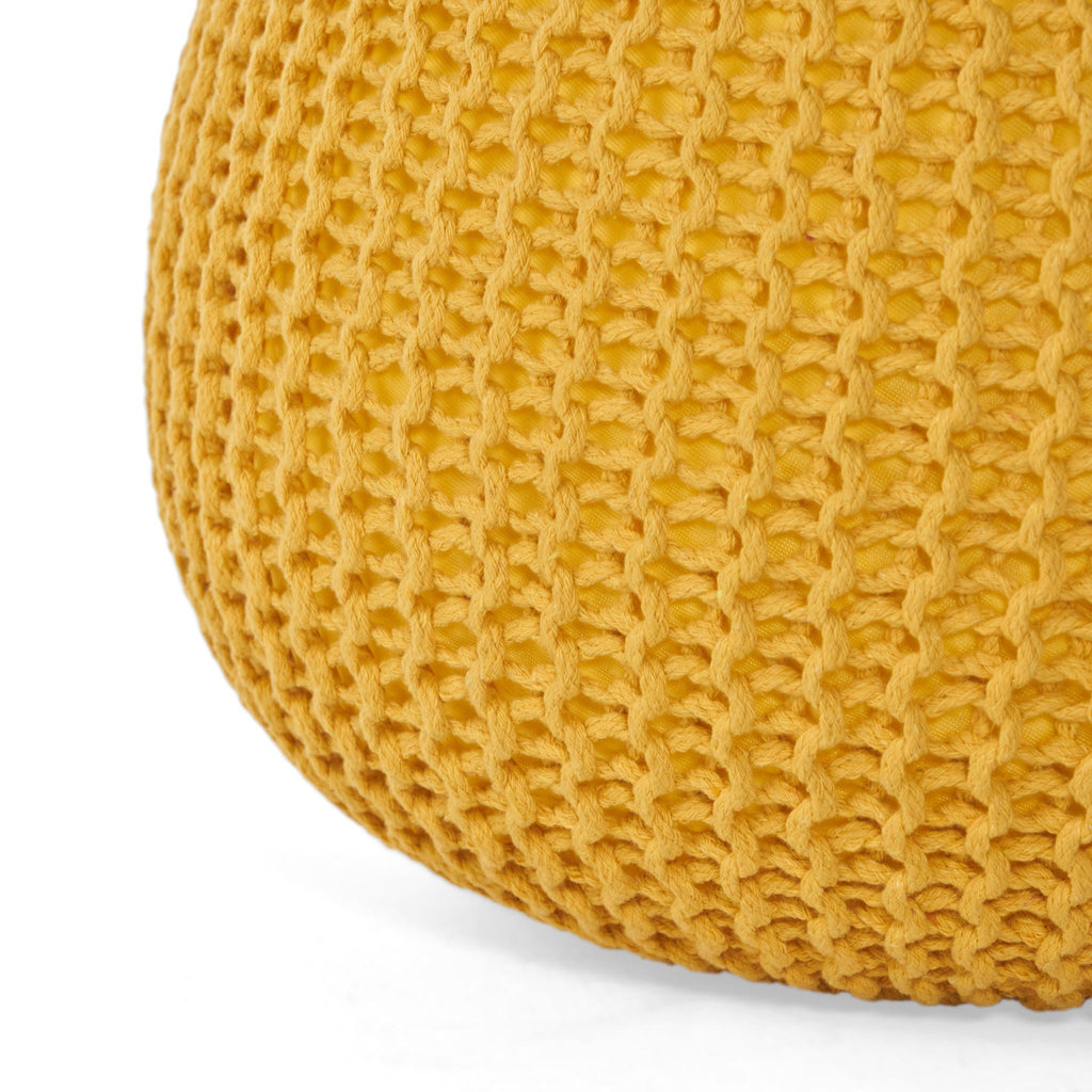 Bordeaux Knitted Cotton Round Pouf - Versatile Ottoman and Floor Cushion