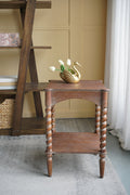 15.5x15.5x23.5' Distressed Brown Wood Side Table with Turned Spiral Legs and Lower Shelf