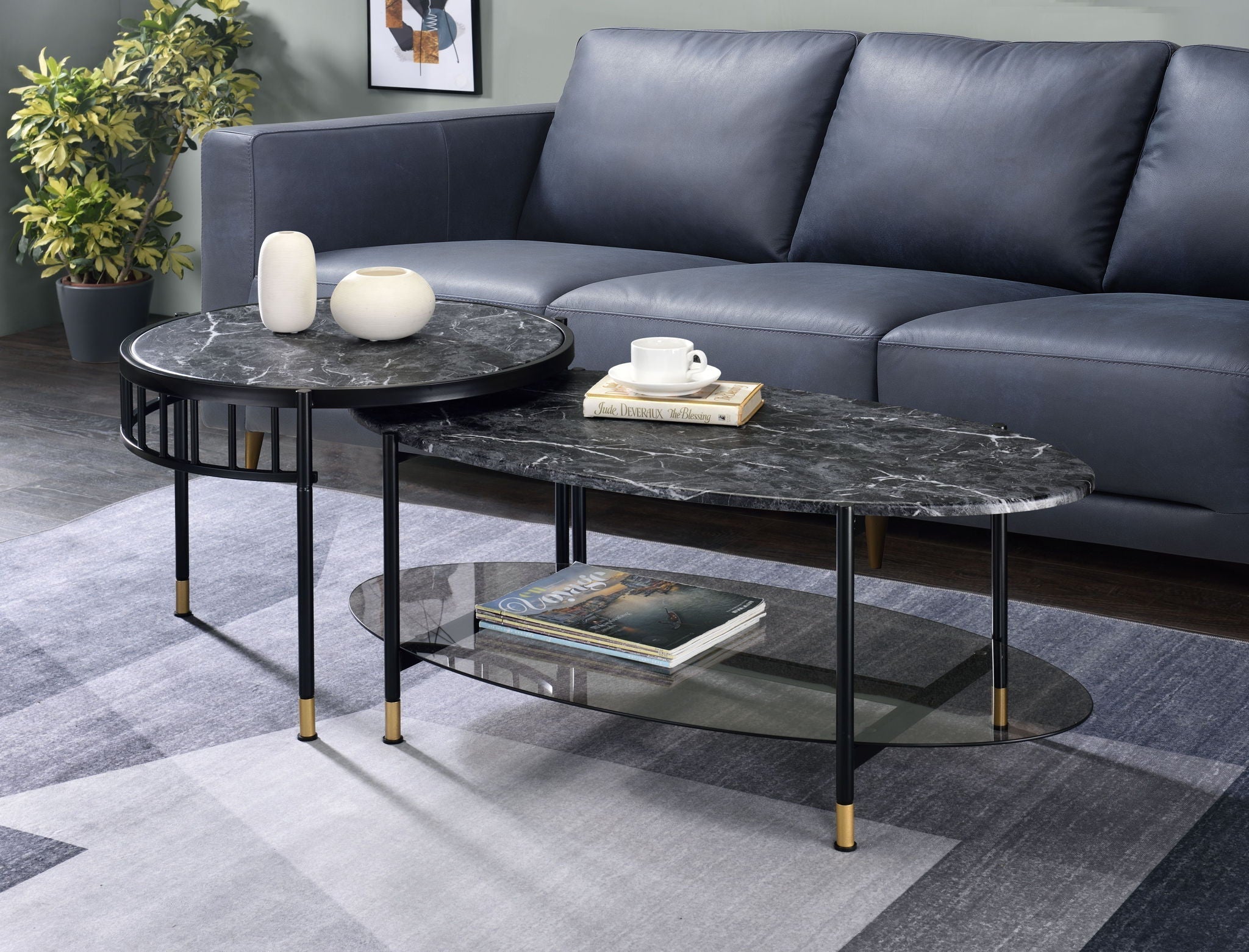 Silas Engineered Stone Top Nesting Table - Black