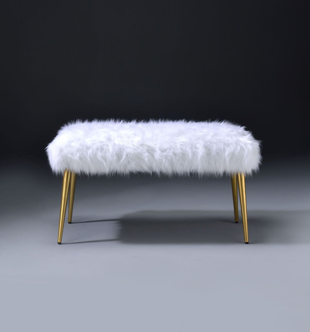Bagley II Faux Fur Bench - White / Gold
