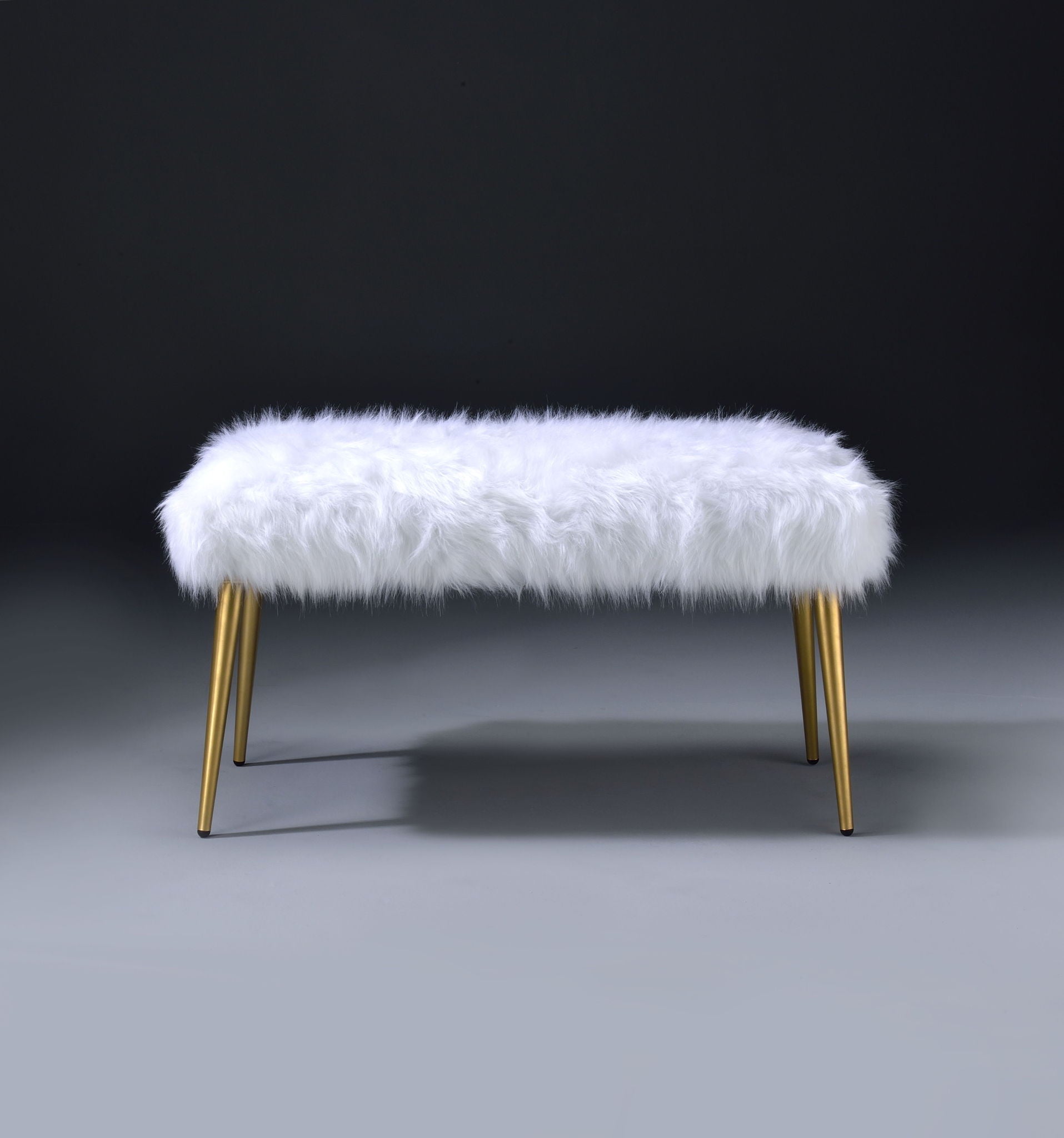Bagley II Faux Fur Bench - White / Gold