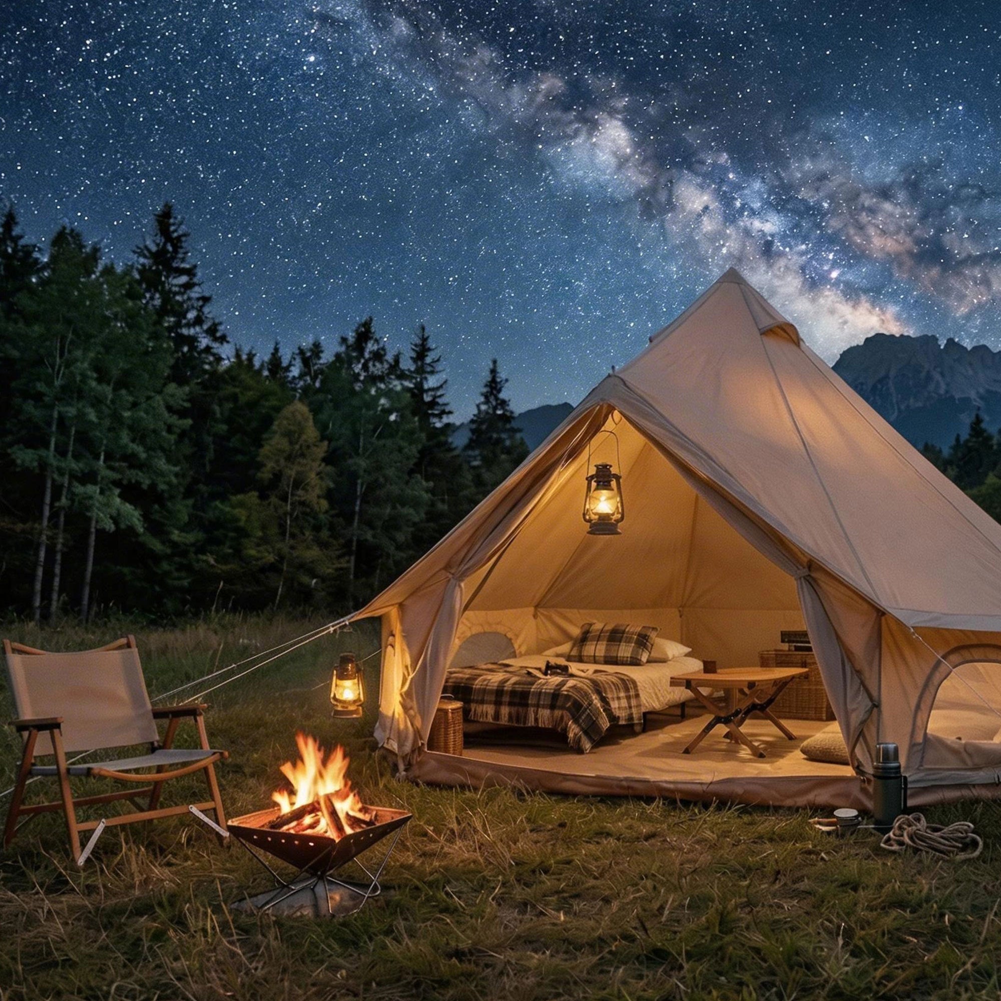 4 Season Bell Tent 9.8 FT Beige Waterproof Glamping Yurt Tent