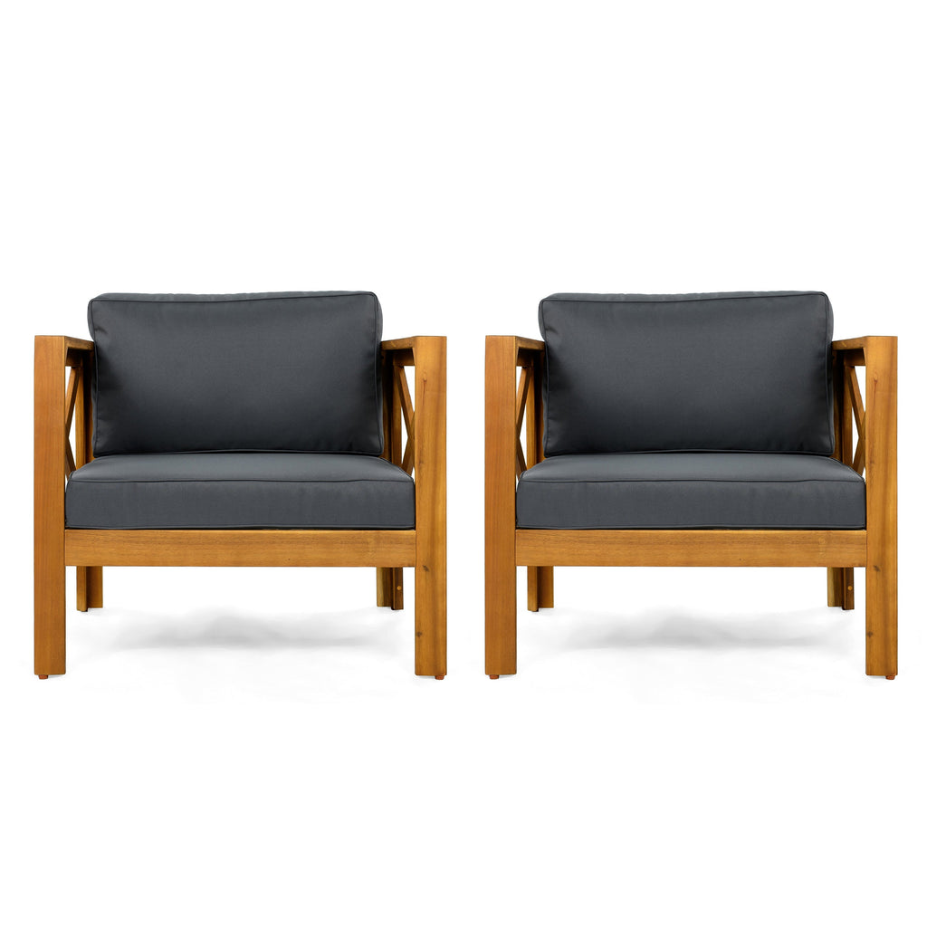 Patio Conversation Set with Foldable Acacia Wood Table and Cushioned Armchairs