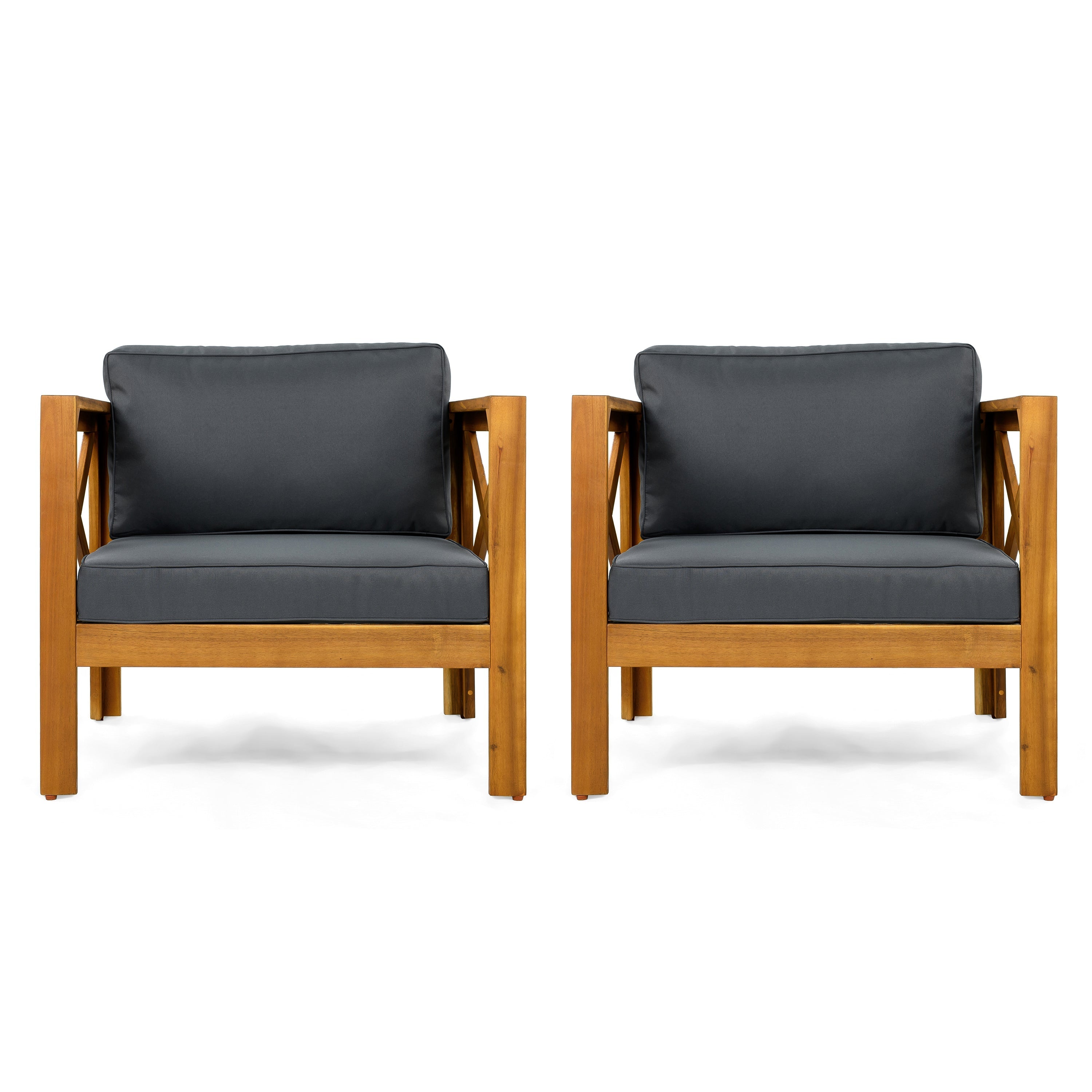 Patio Conversation Set with Foldable Acacia Wood Table and Cushioned Armchairs