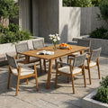 Outdoor 7 Pieces Patio Slat Design Acacia Upholstered Dining Set