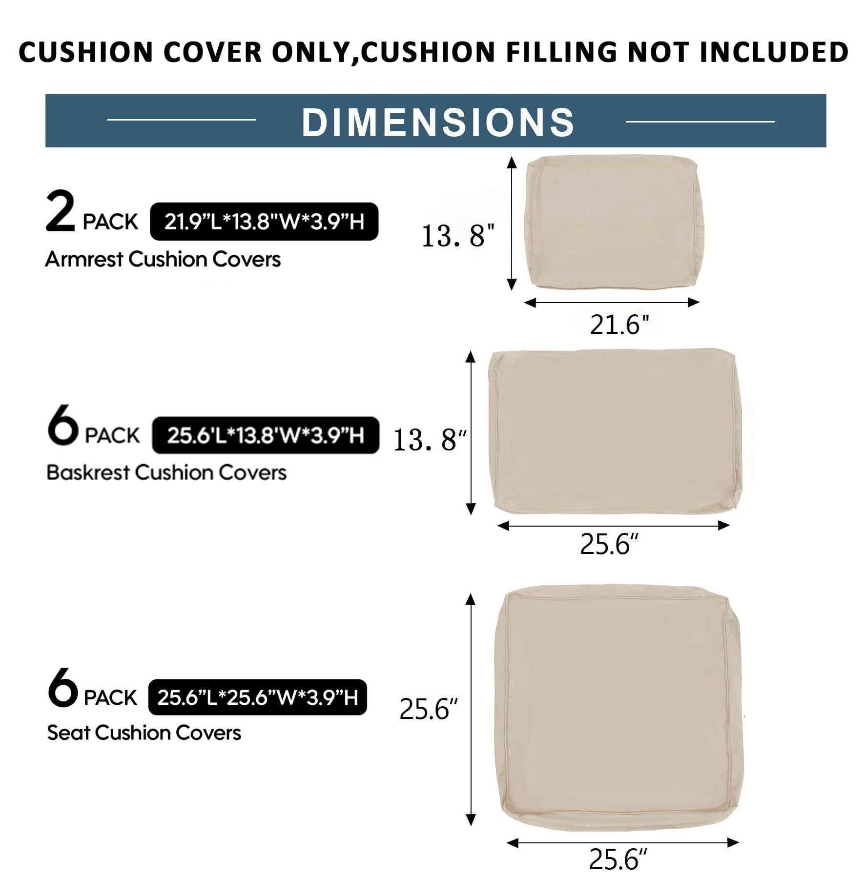 Cushion Covers for 7-Piece (6-Seaters) Wicker Rattan Sectional Sofa - Navy Blue