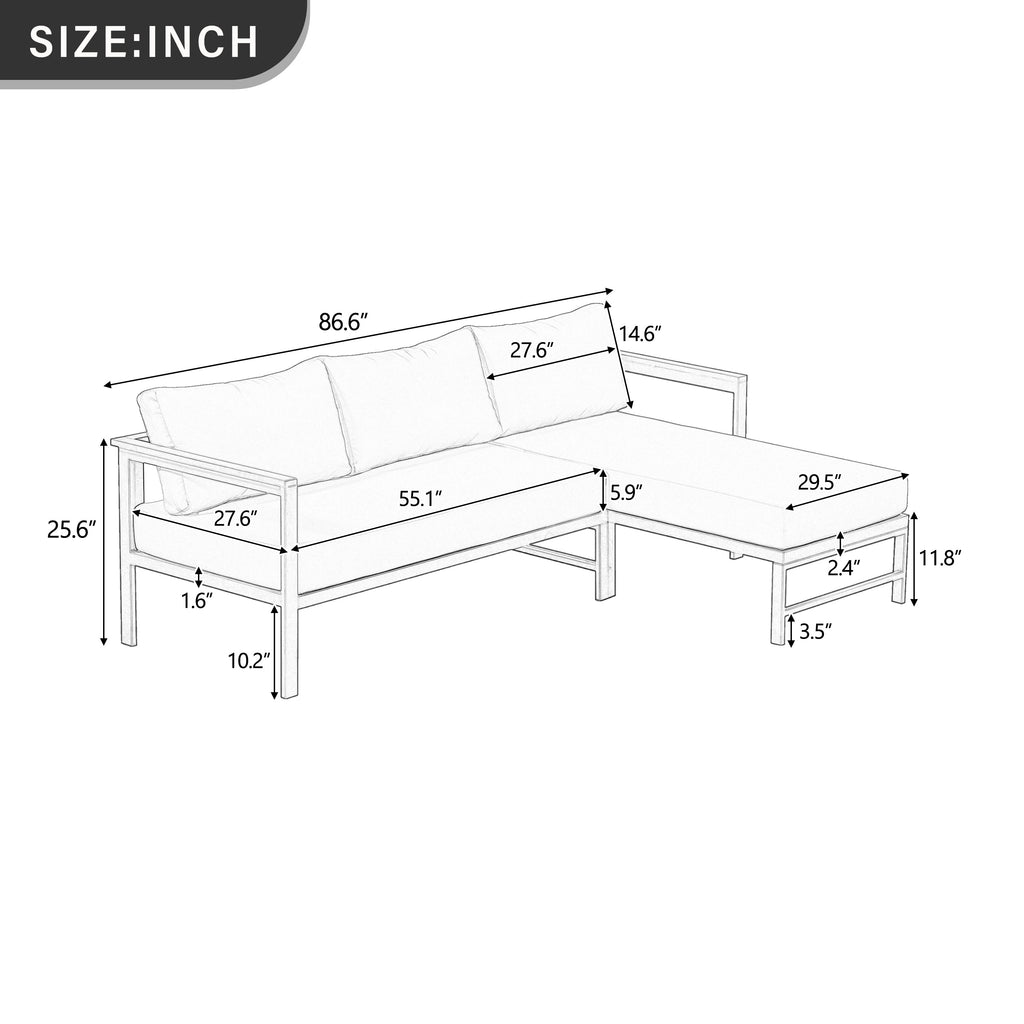 U_style Outdoor L-Shaped Sofa with Iron Frame and Ultra-Thick Cushions