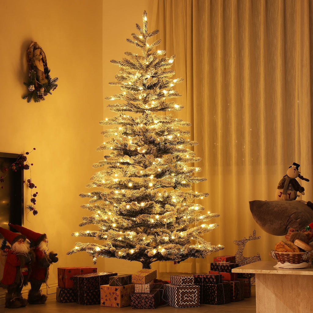 6.5 Ft Pre-Lit Snow Flocked Mountain Pine Artificial Christmas Tree