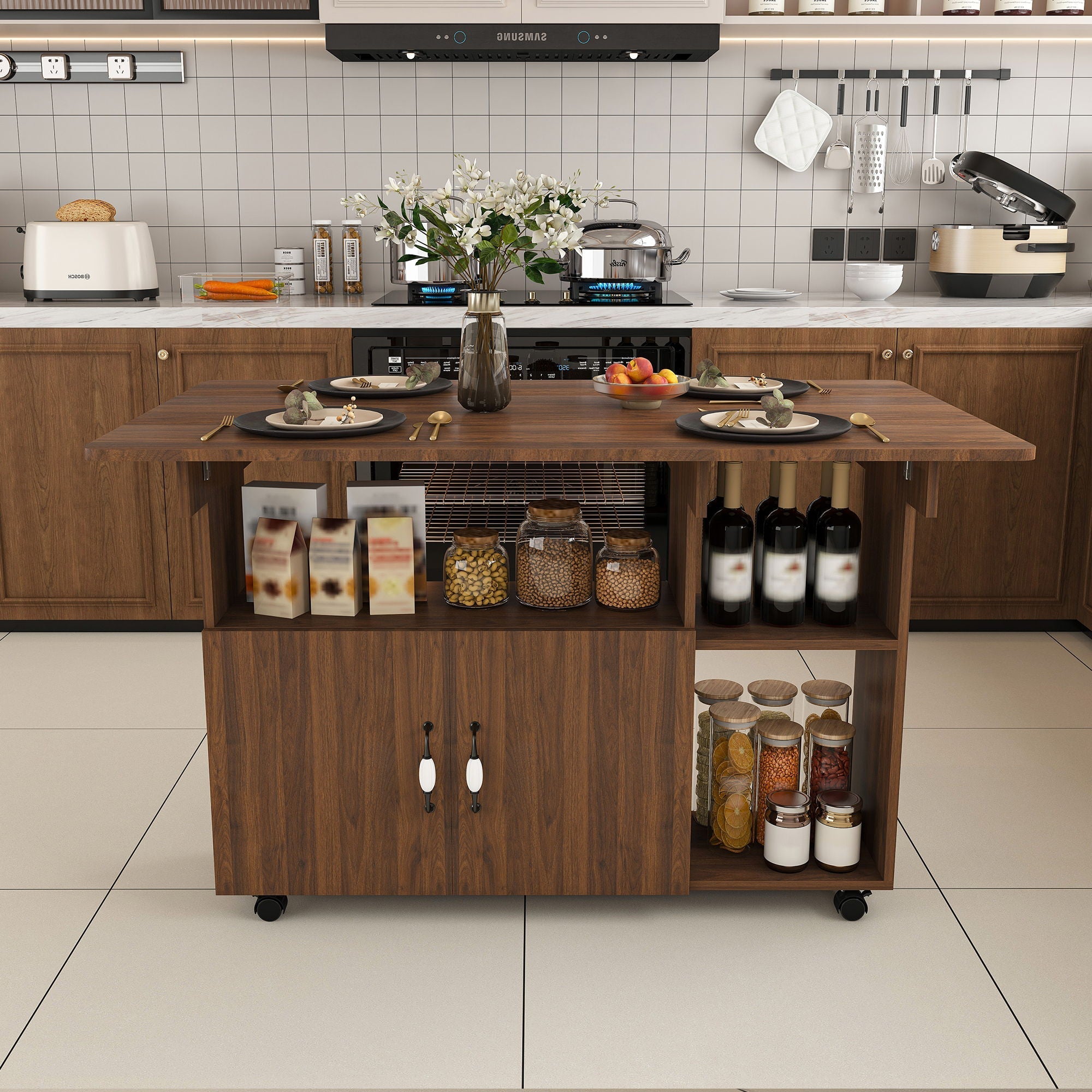 Multi Functional Folding Table With Storage Shelves And Wheels