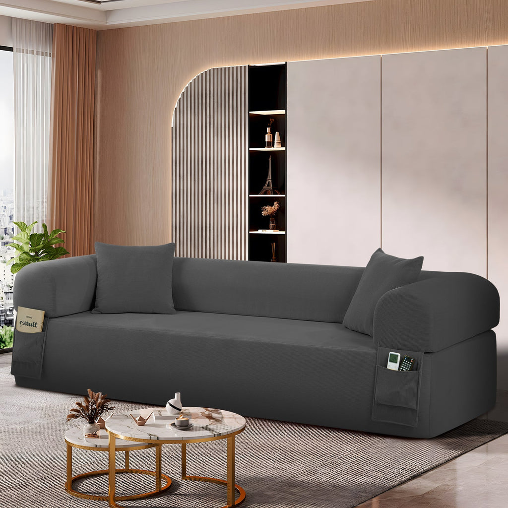 Spring Sofa with High-Quality Fabric, Pillows & Storage - Gray