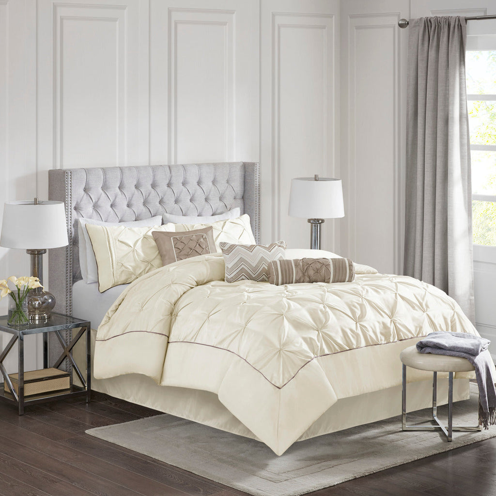 7 Piece Tufted Comforter Set Ivory Queen
