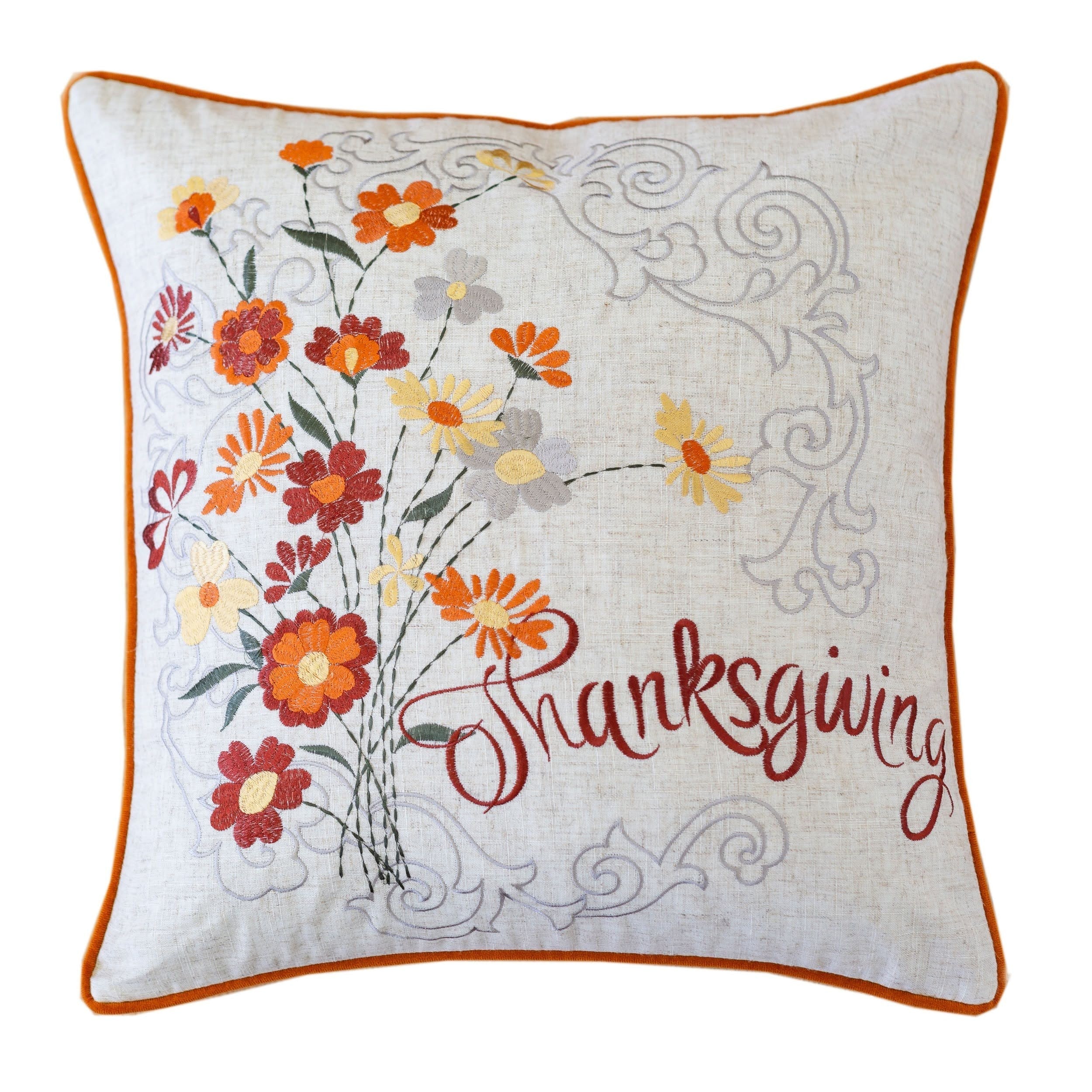 Thanksgiving Embroidered Floral Throw Pillow