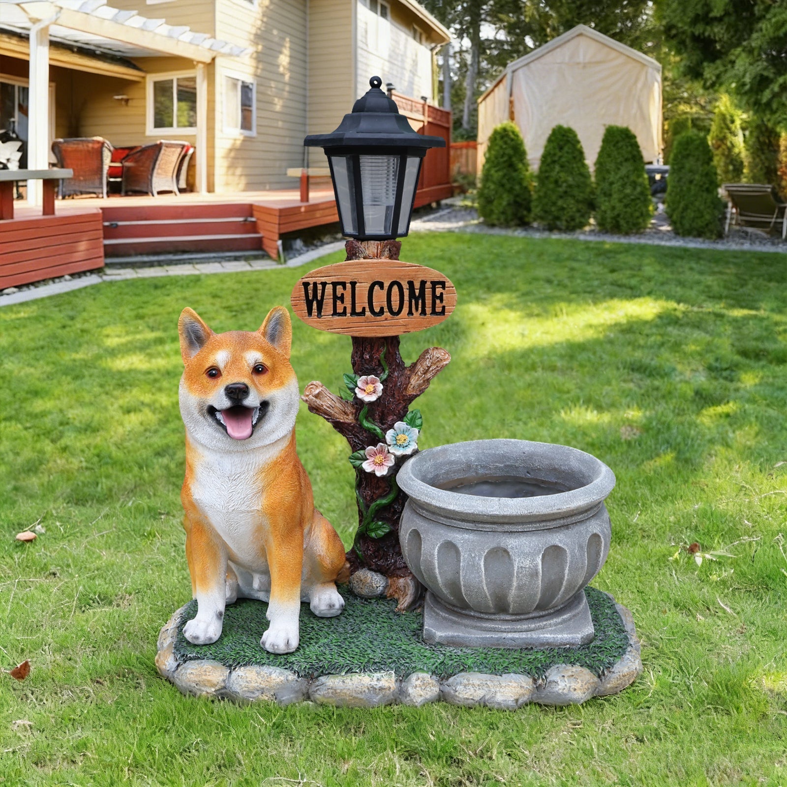 Sitting Akita Dog Planter Garden Decor