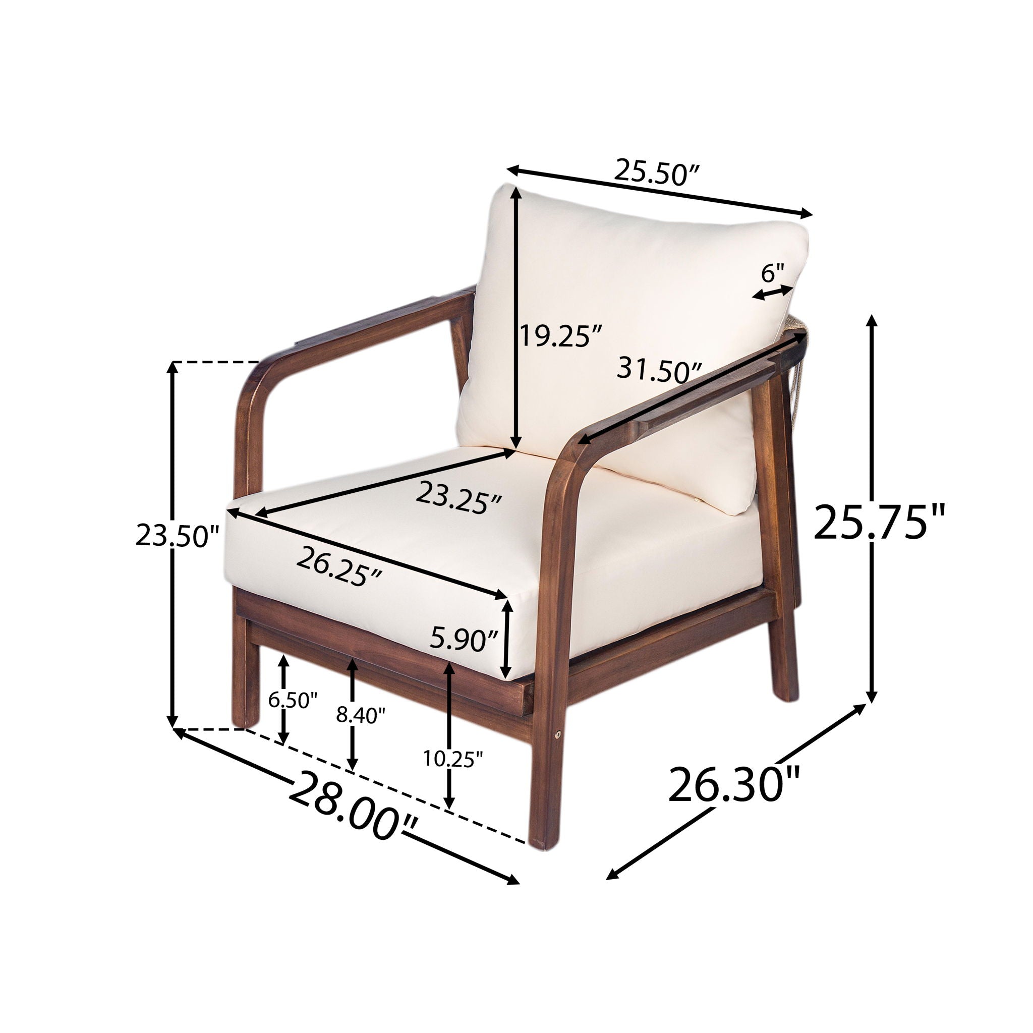 Outdoor Lounge Chair With Woven Backrest and Solid Wood Frame