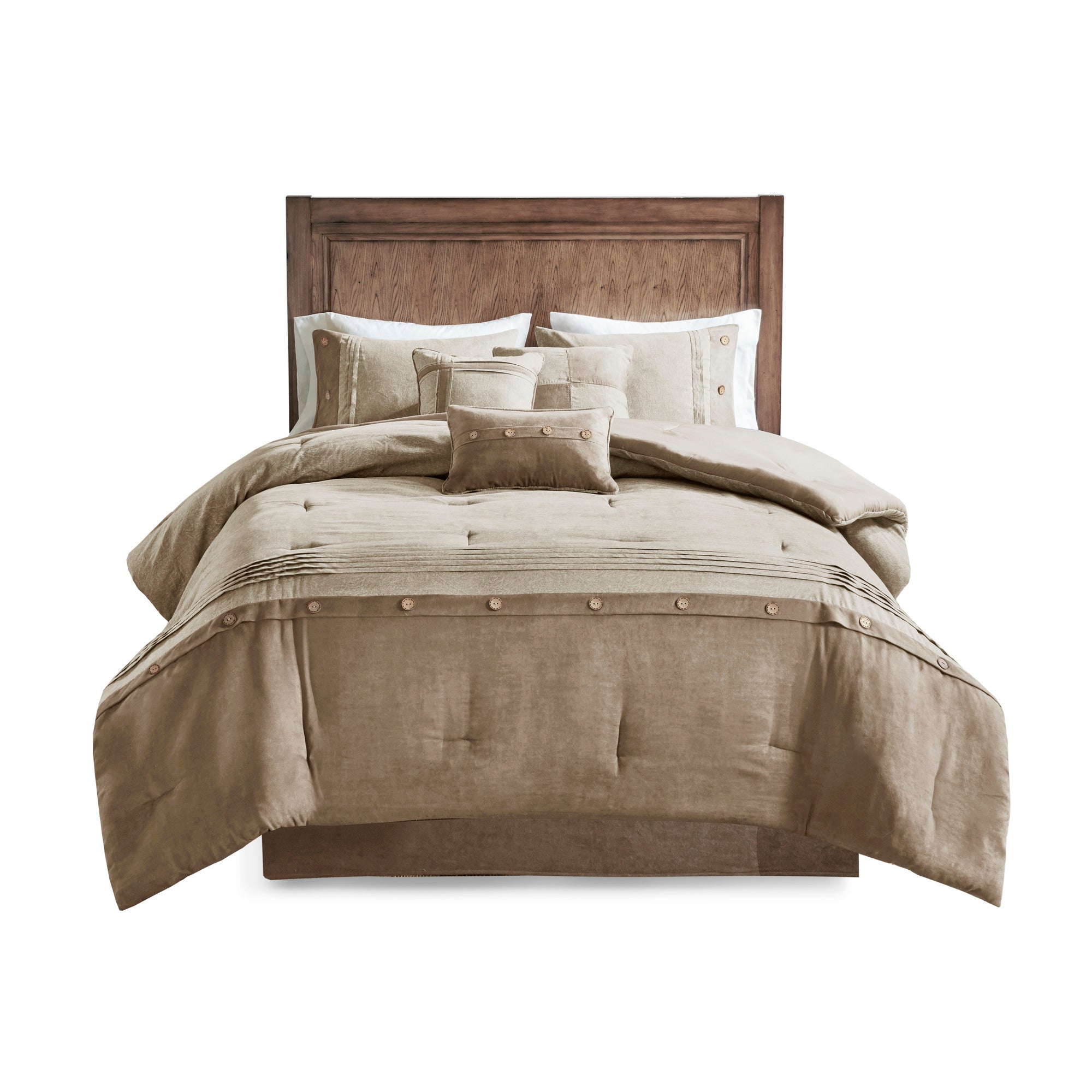 7 Piece Faux Suede Comforter Set Tan King