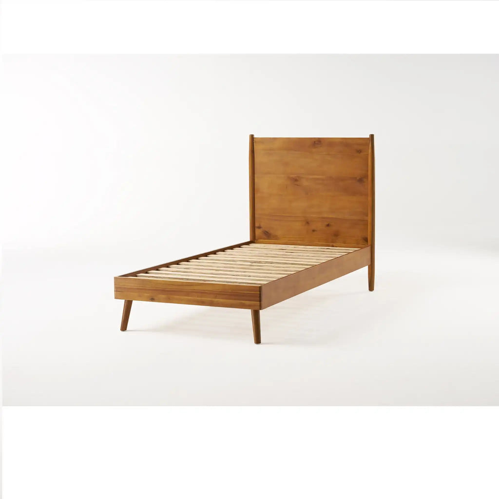 Okioki Mid-Century Natural Stained Solid Acacia Wood Bed