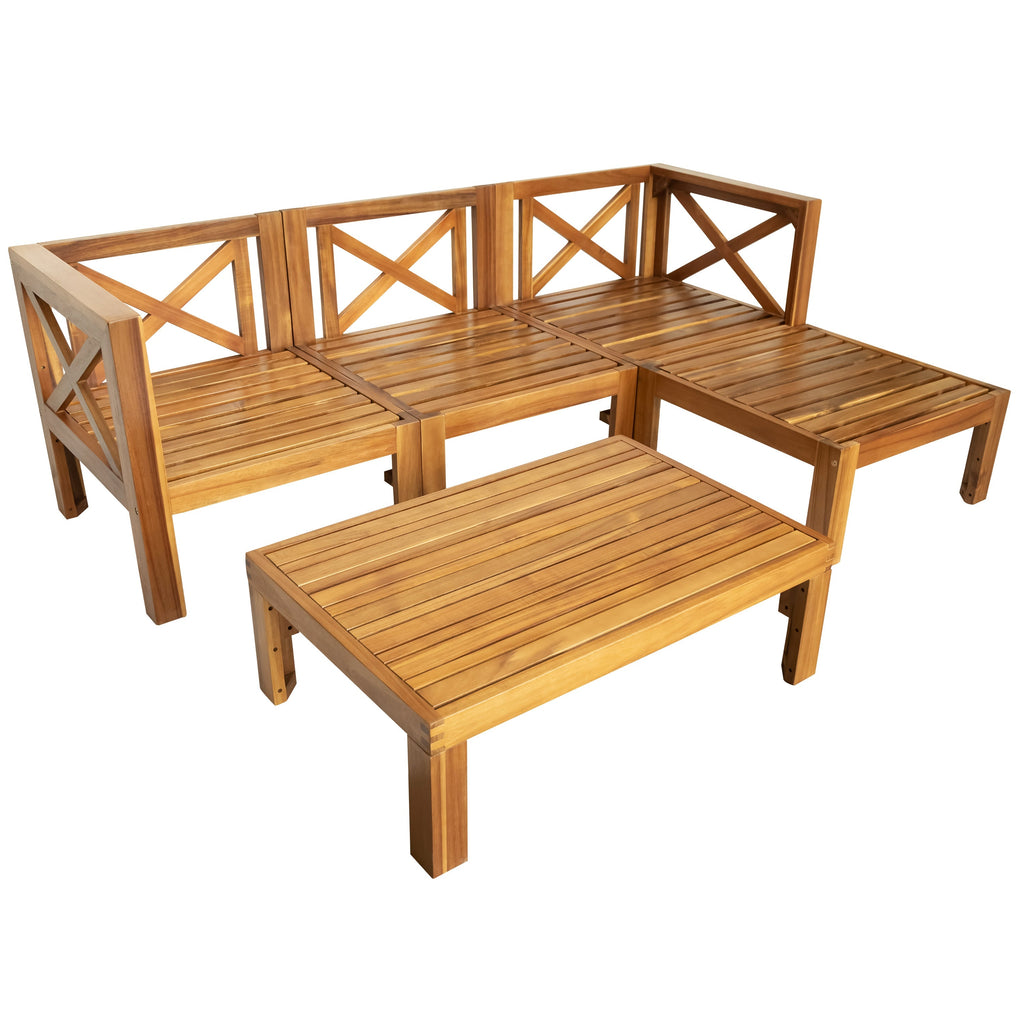 Topmax Outdoor Patio Wood 5-Piece Sectional Sofa Seating Group Set