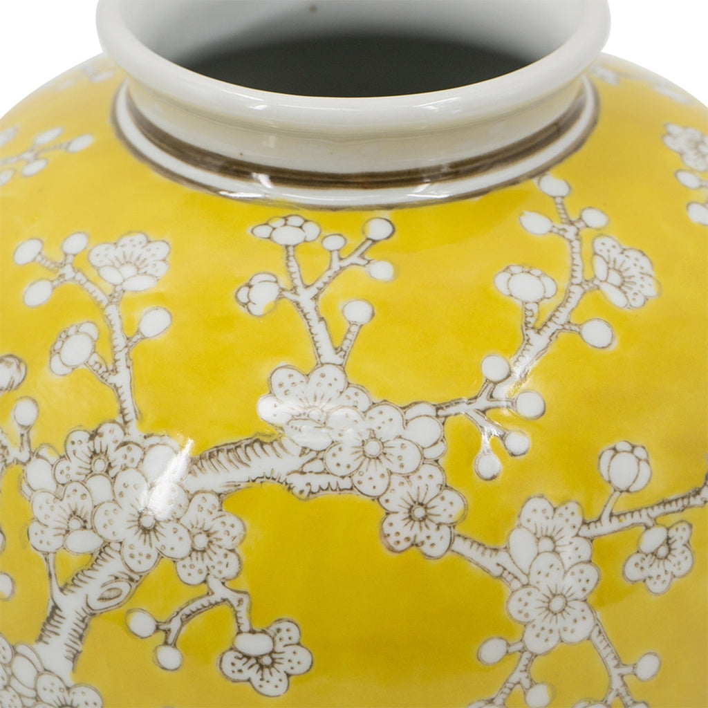 D8.7x9.1' Yellow and White Wide Curved Plum Blossom Vase