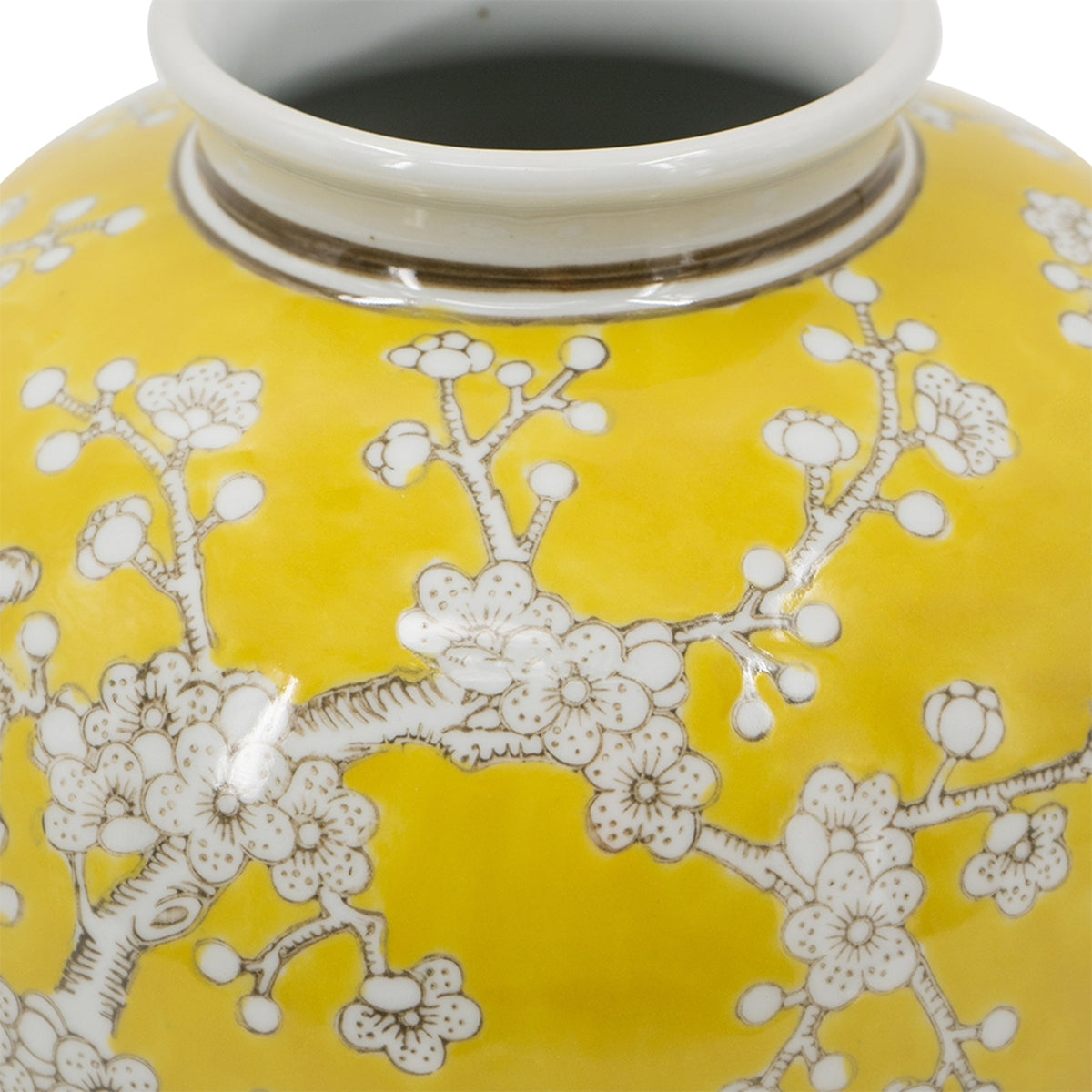 D8.7x9.1' Yellow and White Wide Curved Plum Blossom Vase