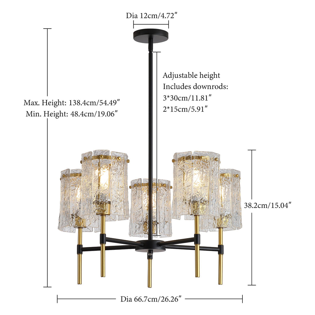 5 Light Chandelier, Textured Glass Pendant Light, (Not Including The Bulb) For Living Room - Black / Gold