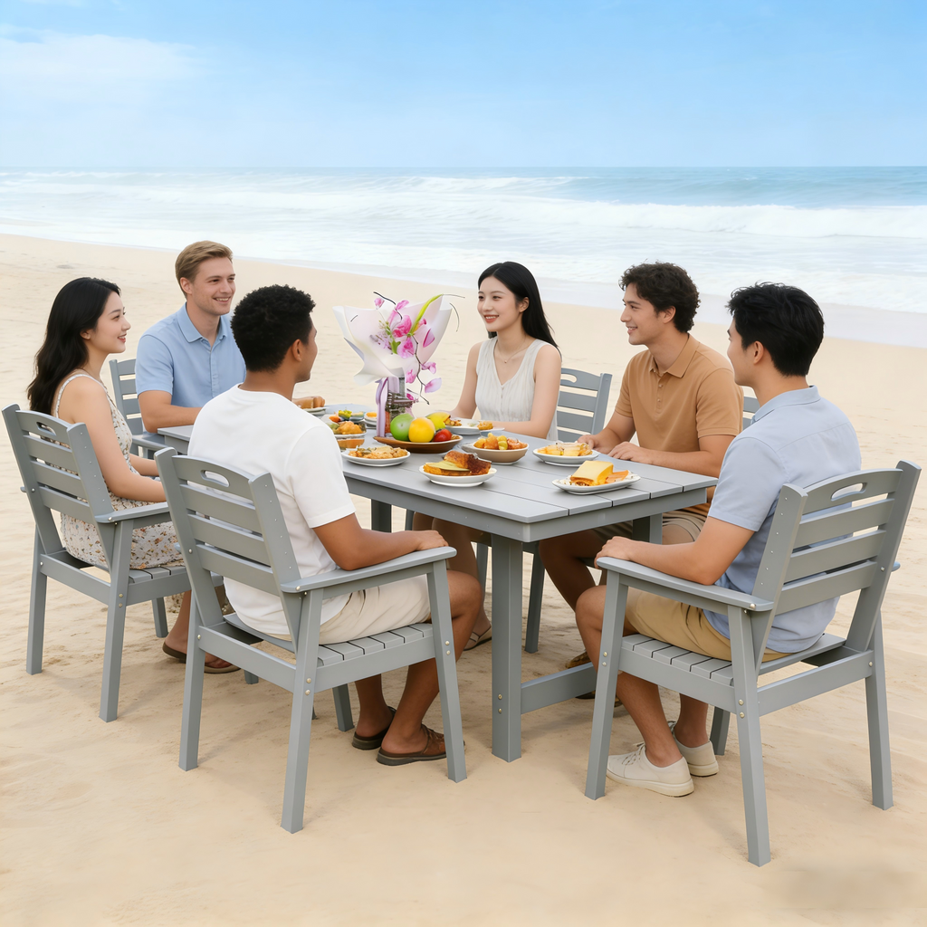 HDPE Outdoor Patio Dining Set - Table and Six Chairs