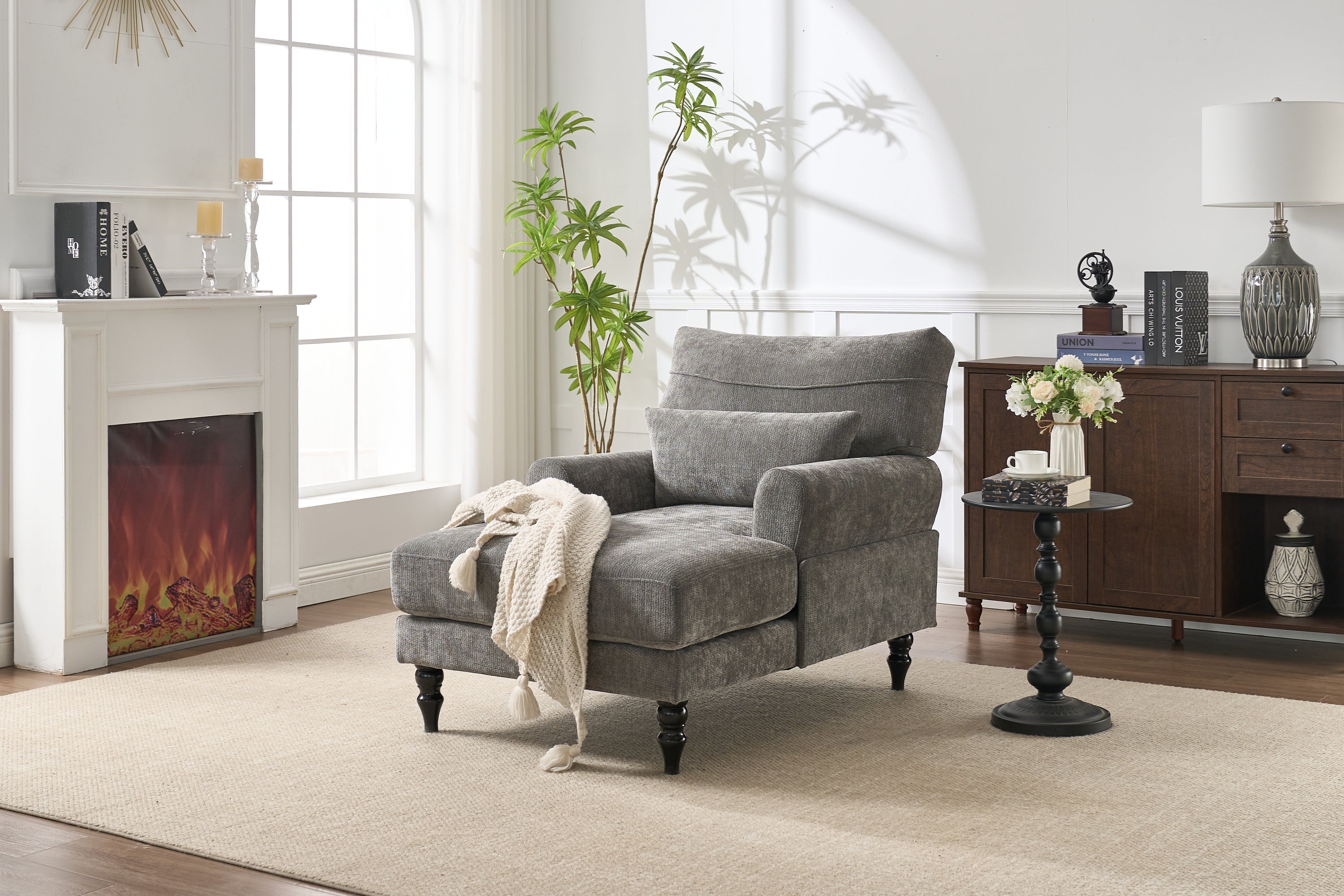 Modern Grey Upholstered Chaise Lounge Sofa Recliner