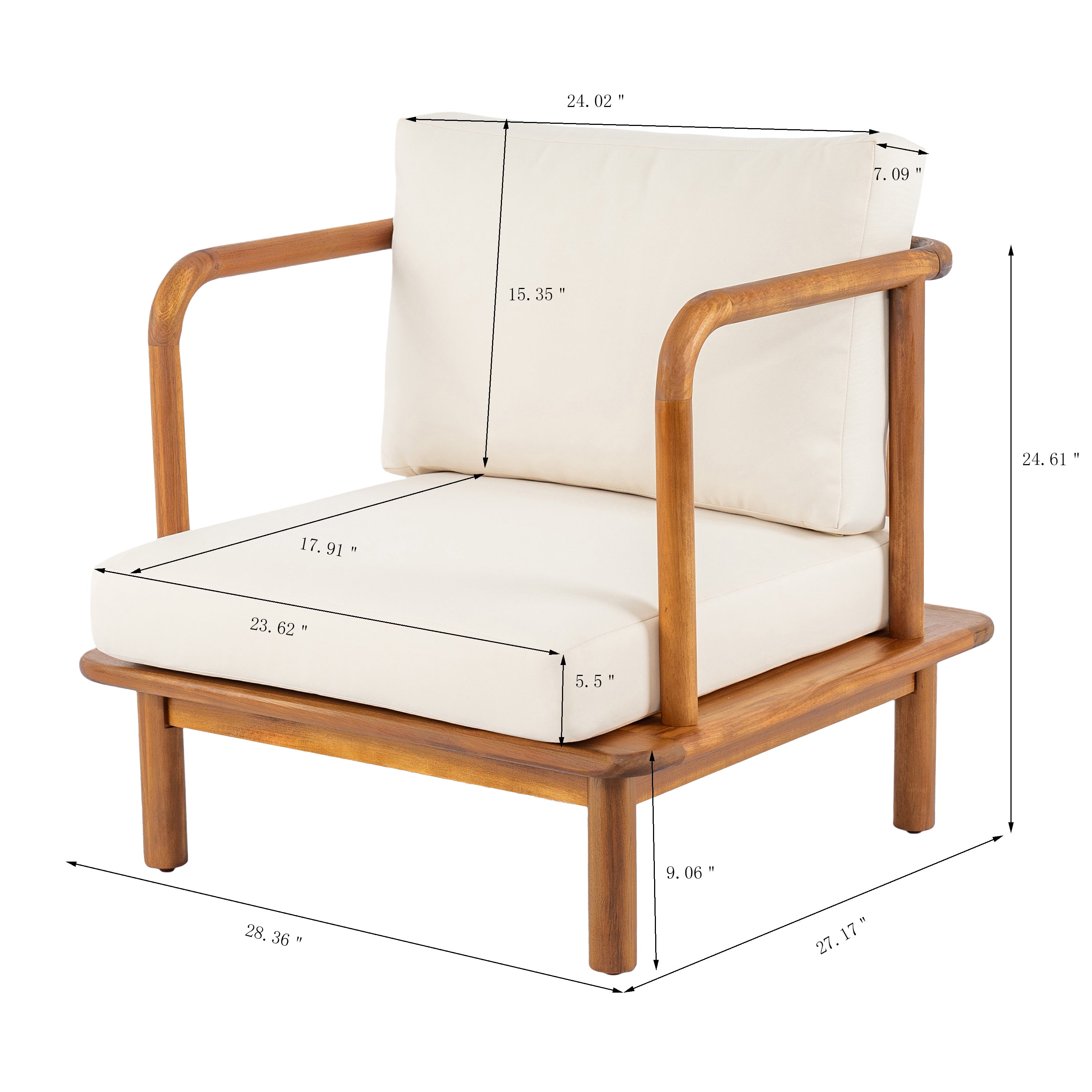 Canape Acacia Club Chair with Cream Cushion Set of 2