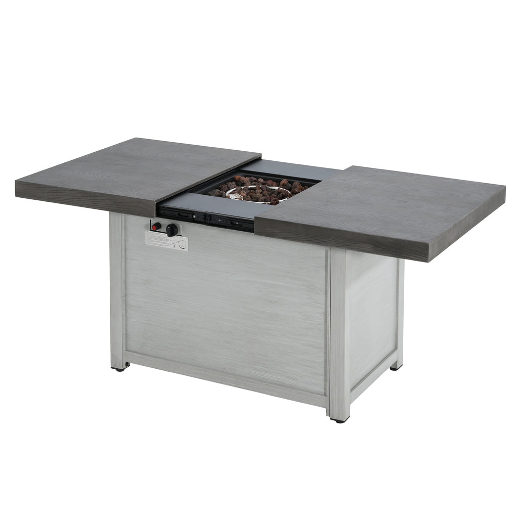 Extendable Rectangle Aluminum Alloy Fire Pit Table, 50,000 BTU
