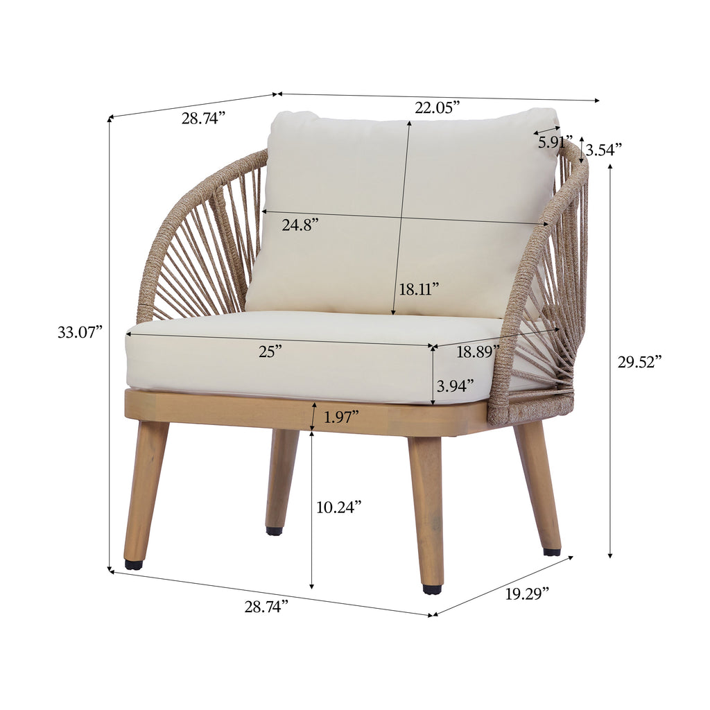 Acacia Wood Outdoor Club Chair, Curved Tub Design Patio Chair