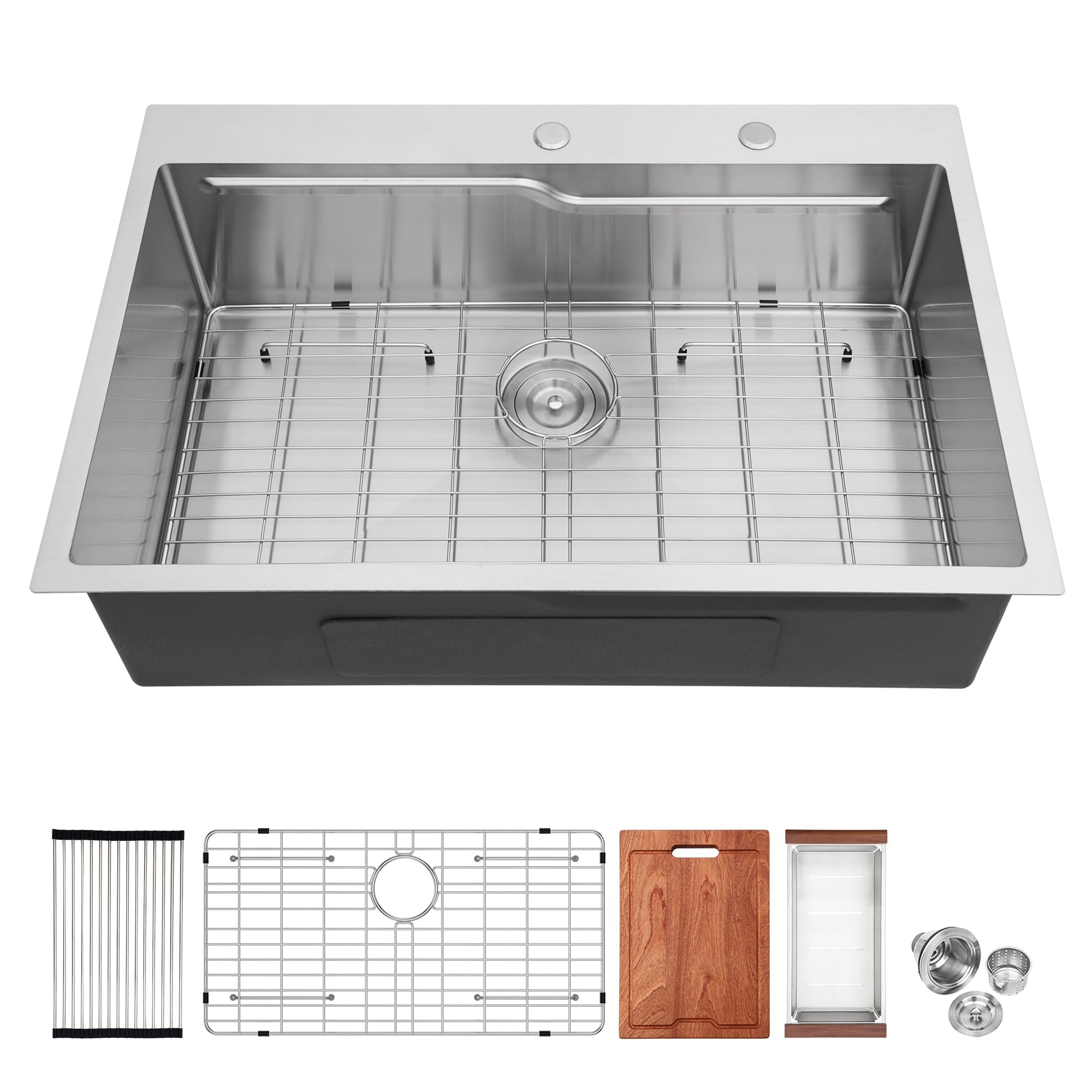 33 x 22 inches Brushed Nickel 33' Drop in Kitchen Sink with Ledge Workstation, Single Bowl, 16 Gauge Stainless Steel