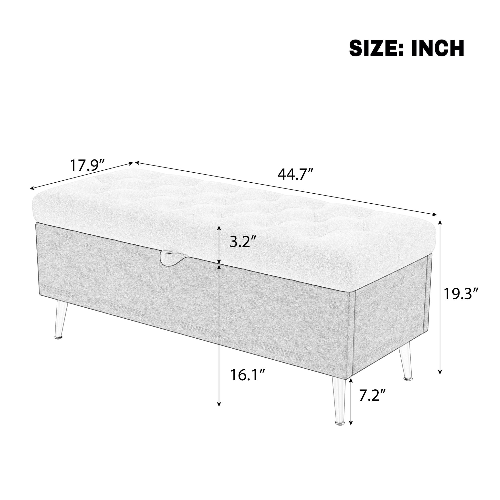 Modern Tufted Storage Ottoman Bench with Metal Legs