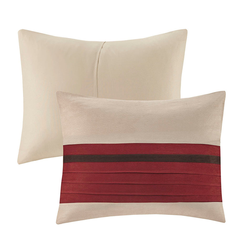 7 PC Pieced Faux Suede Comforter Set Red Cal King