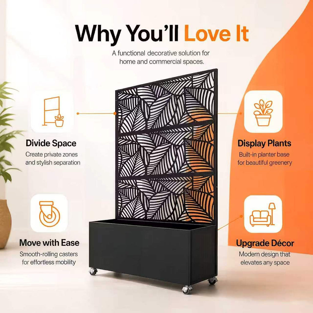 70.87" H × 46.06" W Leaf Pattern Privacy Screen with Planter Box