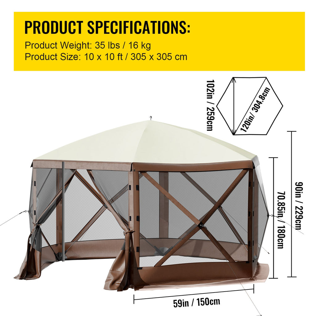 Camping Gazebo Tent, 10'x10', 6-Sided Pop-up Canopy Screen Tent
