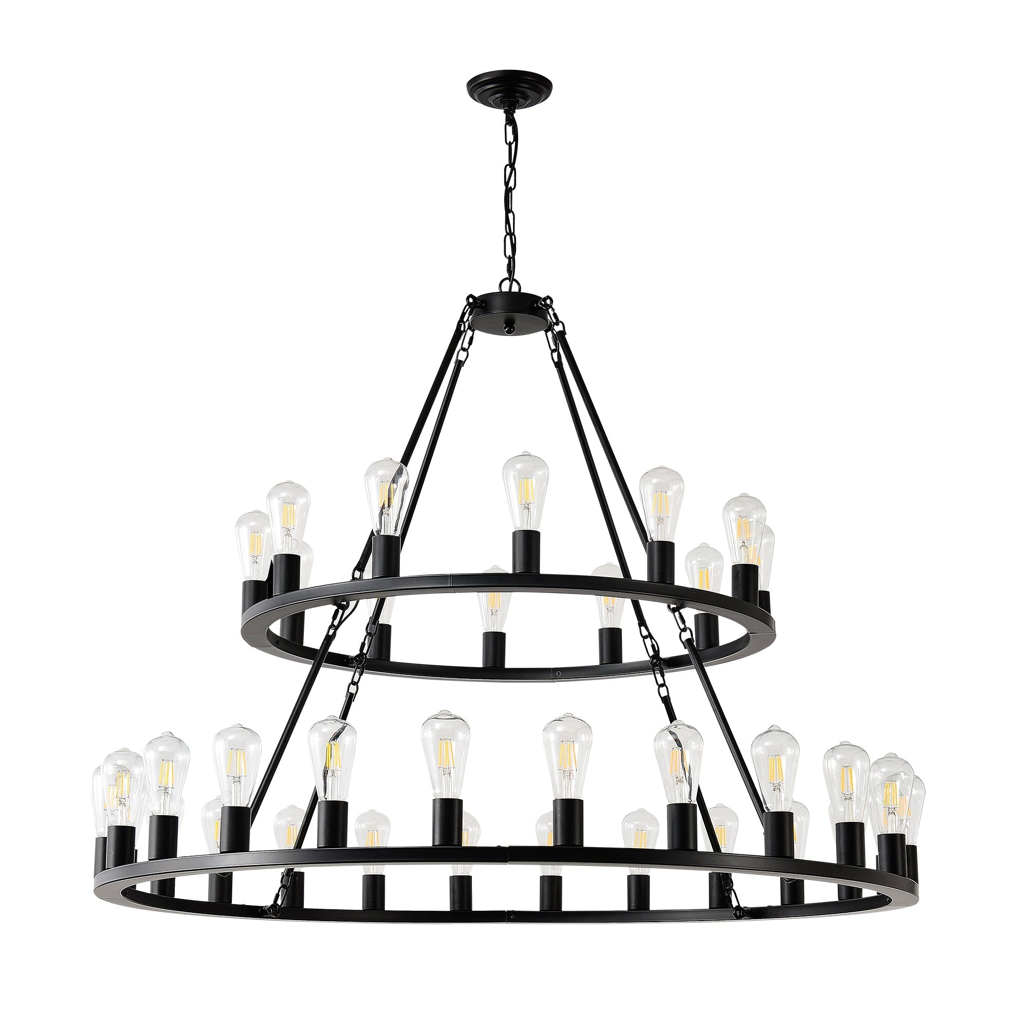 52 Inch Black Wagon Wheel Chandelier, 36-Lights